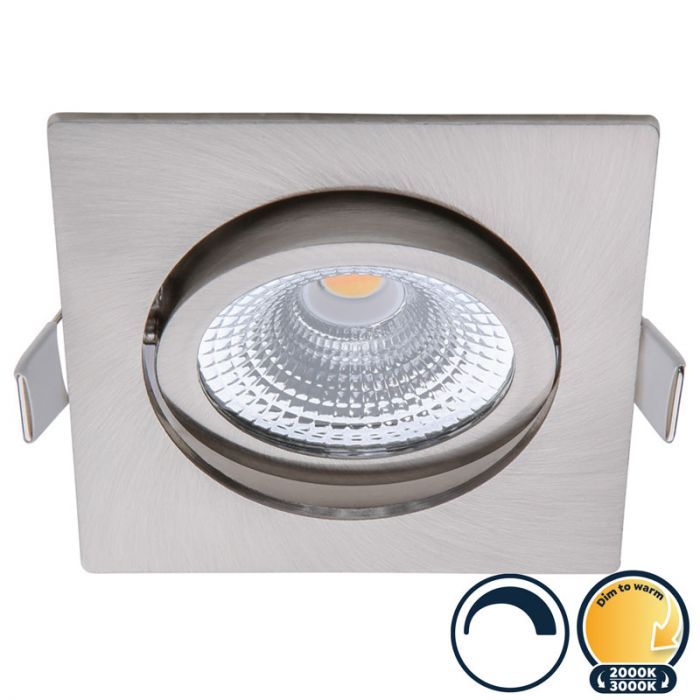 Dimbare led inbouwspot RVS, vierkant, to warm, kleine inbouwdiepte, IP54