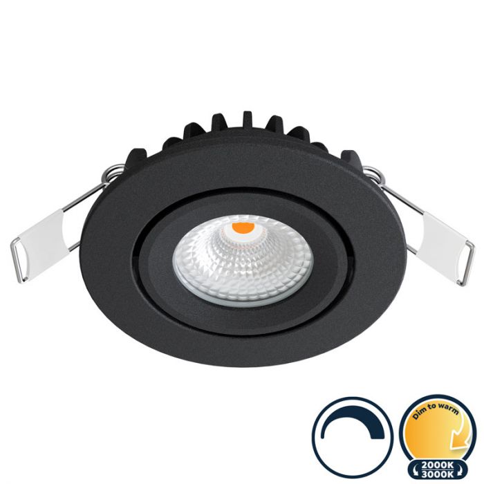 Led inbouwspot dimbaar, ondiepe inbouw, IP54, dim warm, zwart, klein/55mm