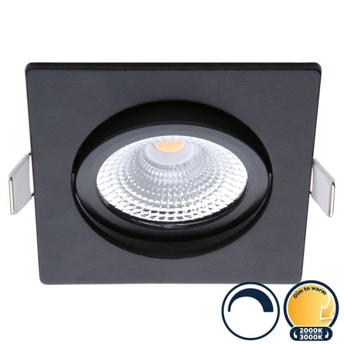Dimbare inbouwspot zwart, vierkant, to warm, kleine inbouwdiepte, IP54