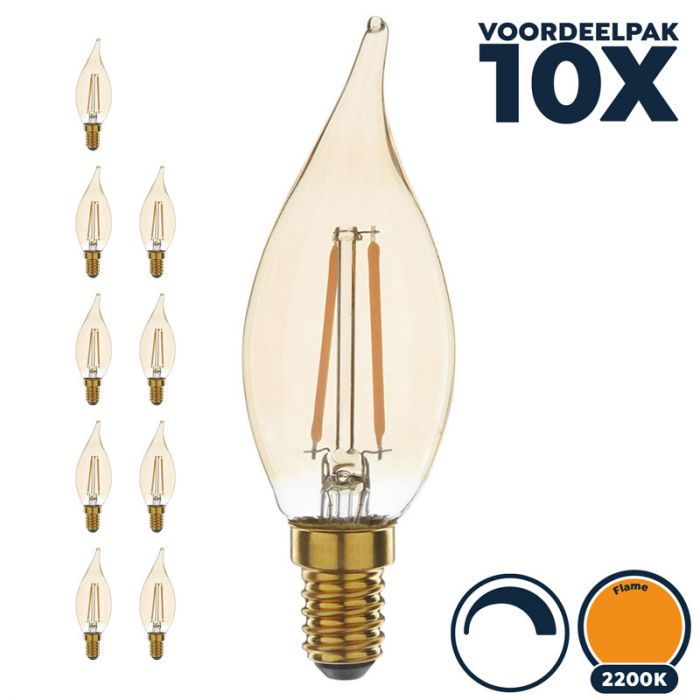 10x Led filament E14 kaarslamp met tip 2.5W