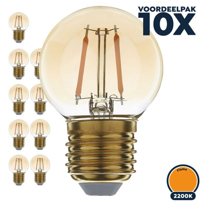 Voordeelpak 10x Led filament E27 kogellamp flame 2200K 1W