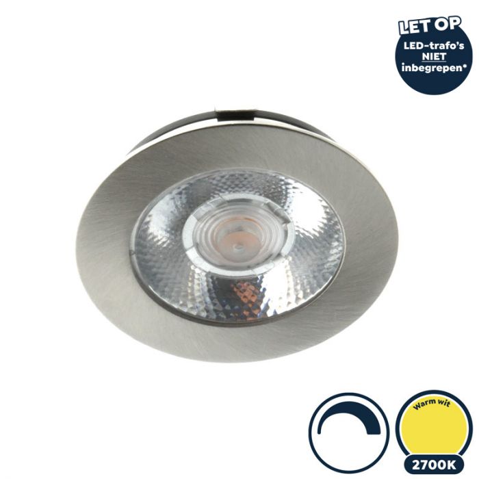 Versterken terras metaal Led meubelspot dimbaar, ondiepe inbouw, IP54, warm wit, RVS/nikkel