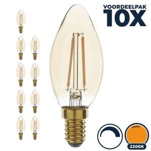 Voordeelpak 10x Led filament E14 kaarslamp flame 2,5W dimbaar (B35)