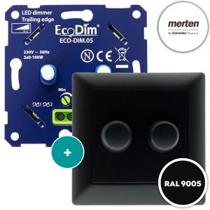 Merten duo dimmer zwart | ECO-DIM.05 + Merten Schneider afdekplaat zwart