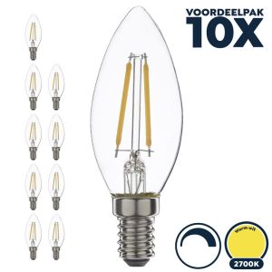 Voordeelpak 10x Led filament E14 kaarslamp warm wit 2,5W dimbaar (B35)