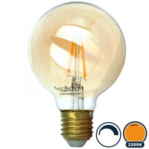 Led filament E27 globe flame/2200K 2,5W dimbaar (G80)