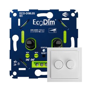 ECO-DIM.05 Led duo dimmer inbouw 2 x 0 - 100 watt WiFi Busch-Jaeger Future Linear wit