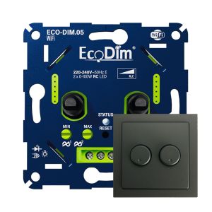 ECO-DIM.05 Led duo dimmer inbouw 2 x 0 - 100 watt WiFi Busch-Jaeger Future Linear zwart