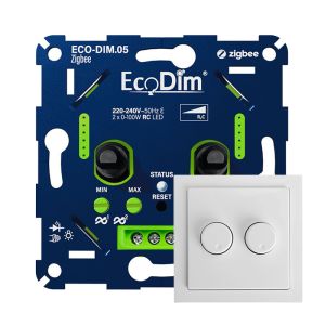 ECO-DIM.05 Led duo dimmer inbouw 2 x 0 - 100 watt Zigbee Busch-Jaeger Future Linear wit