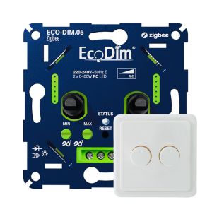 ECO-DIM.05 Led duo dimmer inbouw 2 x 0 - 100 watt Zigbee Peha wit