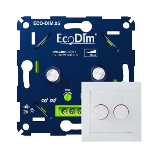 ECO-DIM.05 Led duo dimmer inbouw 2 x 0 - 100 watt Berker S1 wit