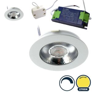 2x Led meubelspot dimbaar, ondiepe inbouw, IP54, extra warm wit, wit, incl. trafo