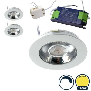 3x Led meubelspot dimbaar, ondiepe inbouw, IP54, extra warm wit, wit, incl. trafo