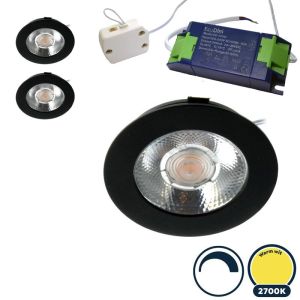 3x Led meubelspot dimbaar, ondiepe inbouw, IP54, extra warm wit, zwart, incl. trafo