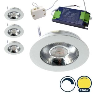 4x Led meubelspot dimbaar, ondiepe inbouw, IP54, extra warm wit, wit, incl. trafo