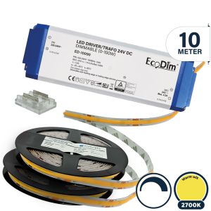 Led strip 10 meter warm wit dimbaar, COB | Led strip incl. voeding