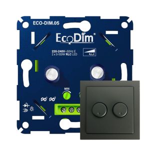 ECO-DIM.05 Led duo dimmer inbouw 2 x 0 - 100 watt Busch-Jaeger Future Linear zwart