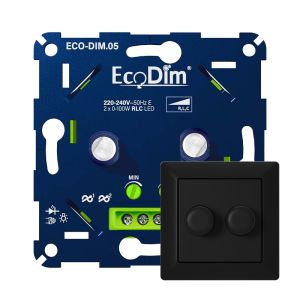 ECO-DIM.05 Led duo dimmer inbouw 2 x 0 - 100 watt Gira zwart
