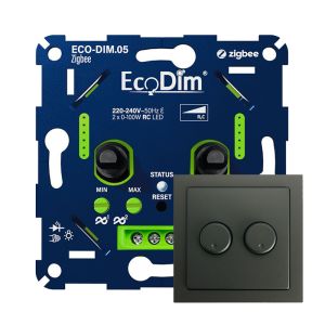 ECO-DIM.05 Led duo dimmer inbouw 2 x 0-100 watt Zigbee Busch-Jaeger Future Linear zwart