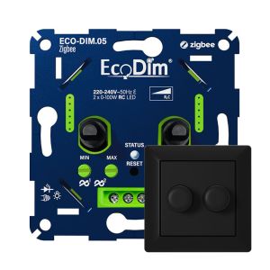 ECO-DIM.05 Led duo dimmer inbouw 2 x 0 - 100 watt Zigbee Merten zwart
